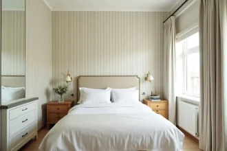 Papier peint clair et texturé dans une petite chambre élégante