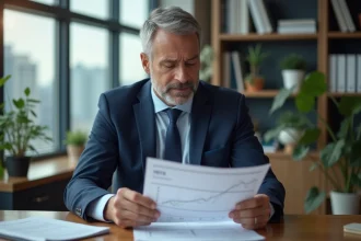 Analyste financier en costume regardant un graphique de courbe de rendement