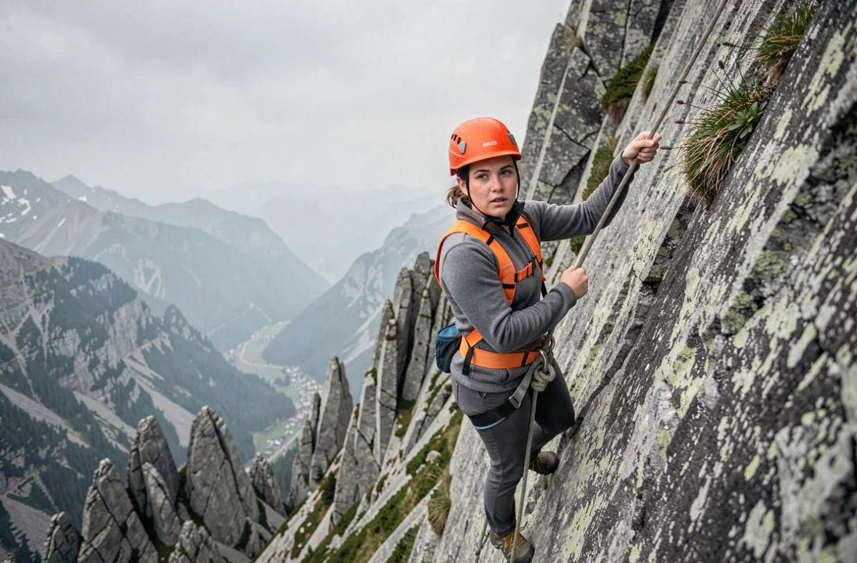 Jeune femme en rappel sur une falaise de granit lors d'un défi extrême de l'émission Les Apprentis Aventuriers saison 2026