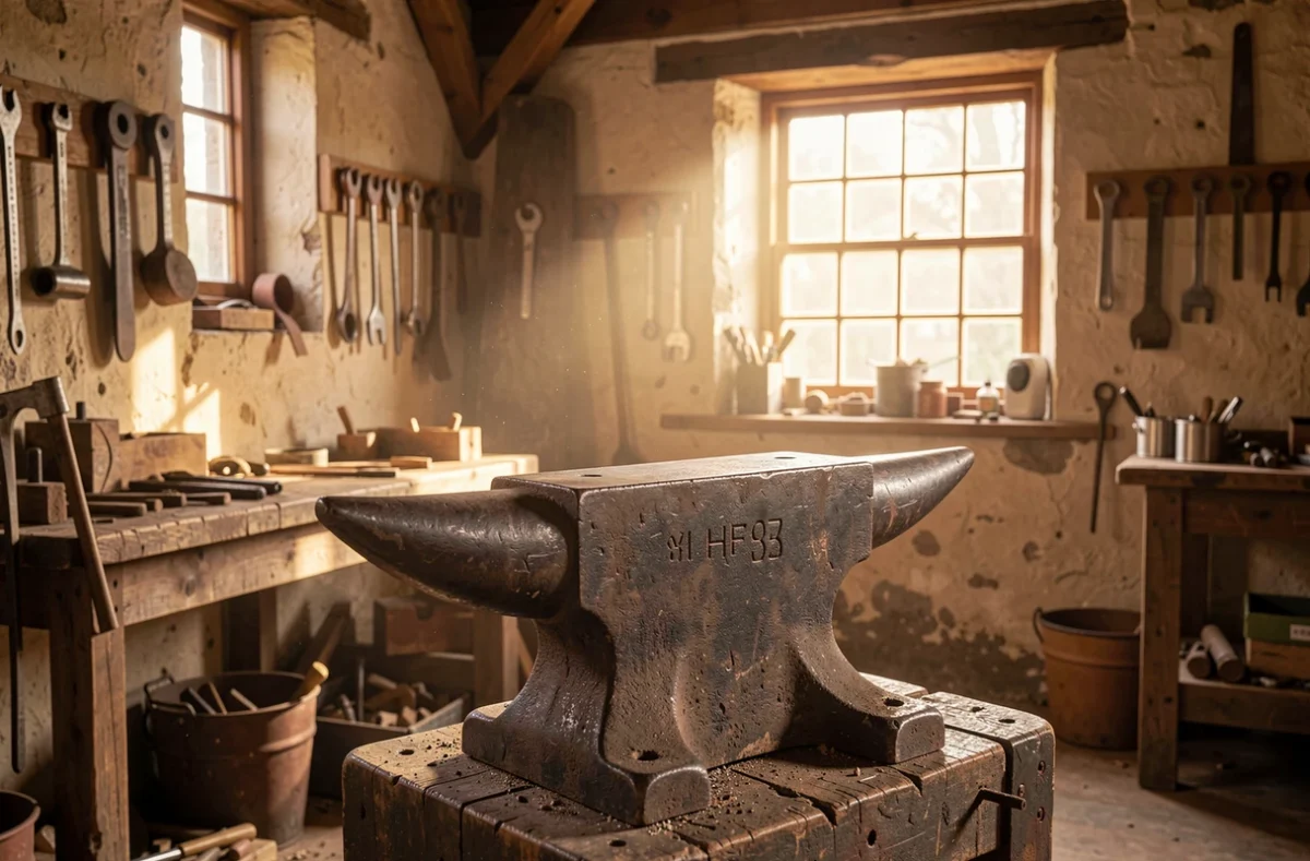 Atelier de forgeron ancien avec enclume et outils