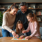 Famille diverse jouant à un jeu de société dans un salon chaleureux