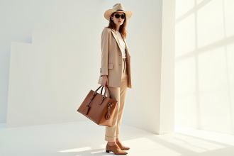 Femme élégante avec accessoires tendance en lumière naturelle