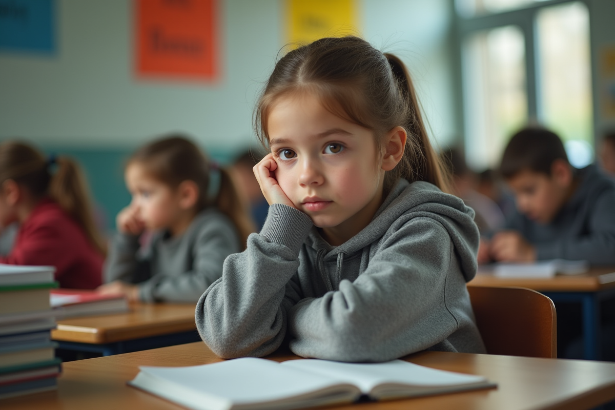 Fille de 12 ans assise à un bureau d