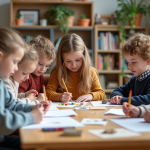 Enfants d age scolaire travaillant ensemble en classe
