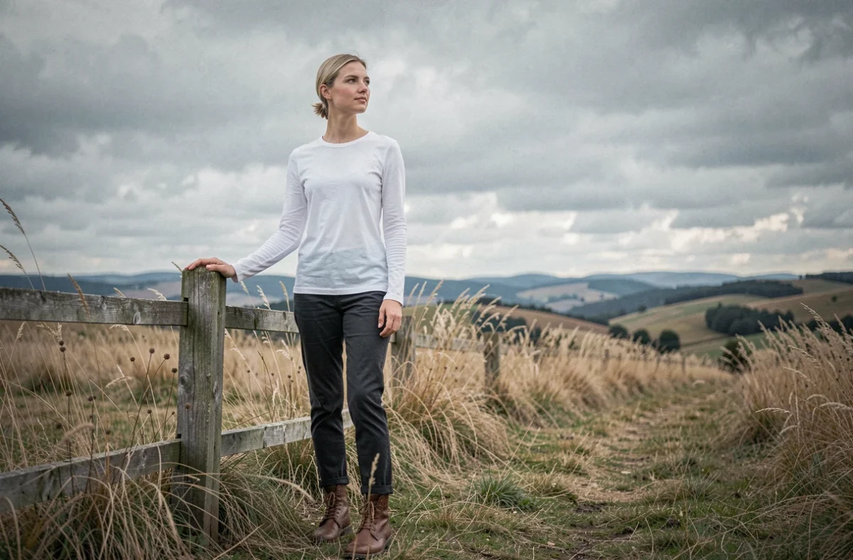 Jeune femme blonde debout dans un champ de campagne, regardant l'horizon avec détermination, illustrant l'évolution intérieure d'Historia Reiss dans L'Attaque des Titans