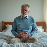 Homme inquiet en intérieur se tenant le ventre