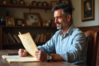 Homme méditerranéen lisant un document ancien en italien