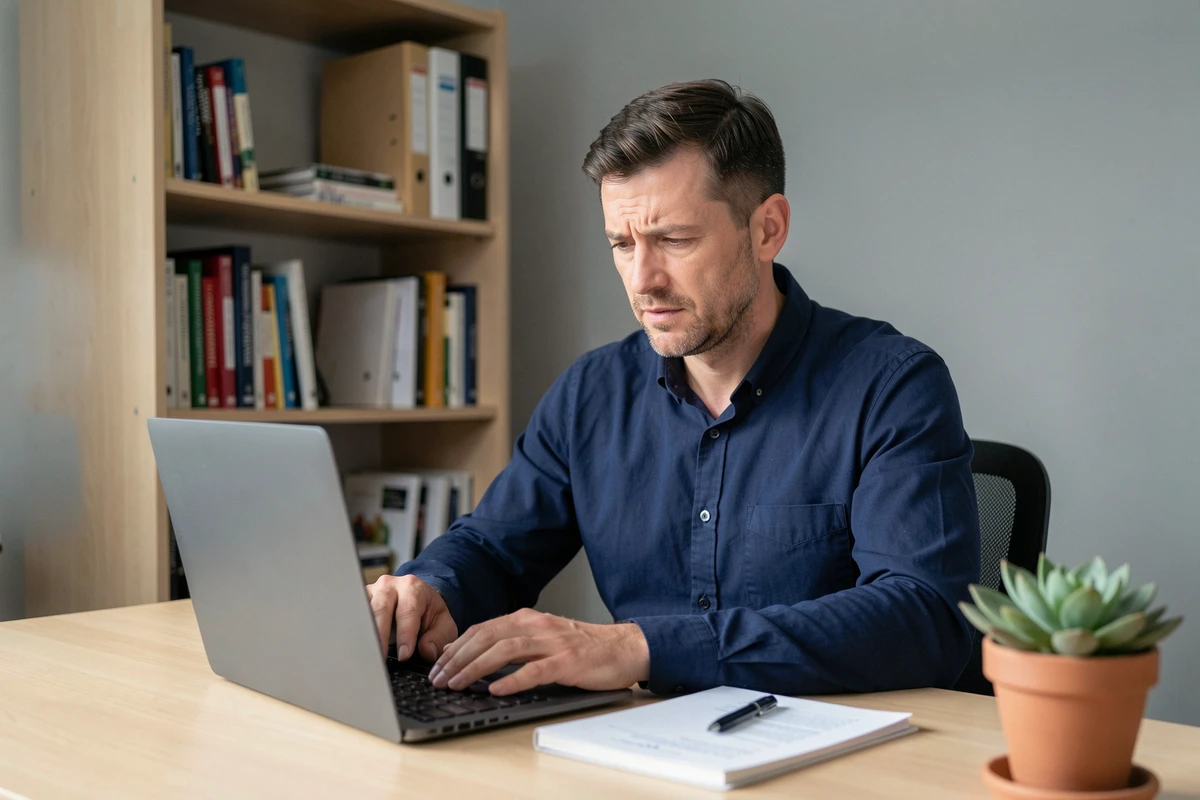 Homme utilisant un ordinateur portable pour effectuer une recherche d'annuaire inversé gratuit afin de protéger sa famille