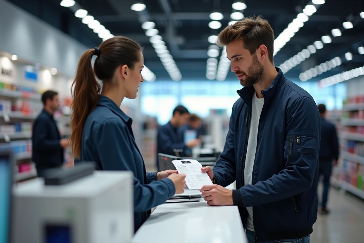 Jeune homme recevant un reçu dans un magasin d