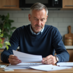 Homme d'âge moyen examine des factures à la maison