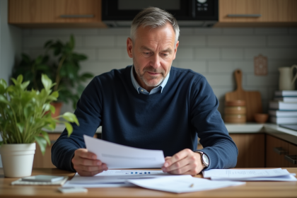 Homme d'âge moyen examine des factures à la maison