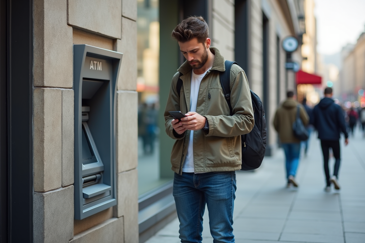 Jeune homme dans la rue utilisant son smartphone