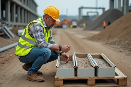 Ouvrier en vestiaire réfléchissant au gravier sur un chantier
