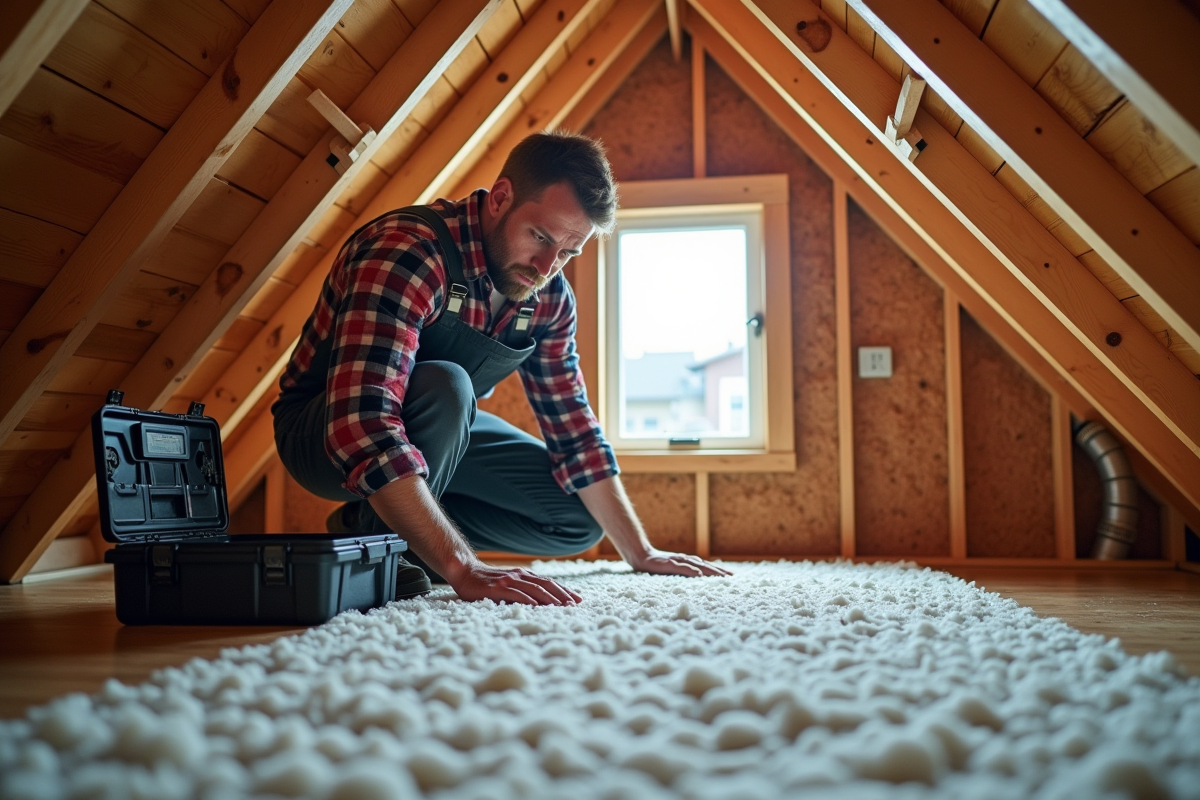 Ouvrier installant des panneaux d