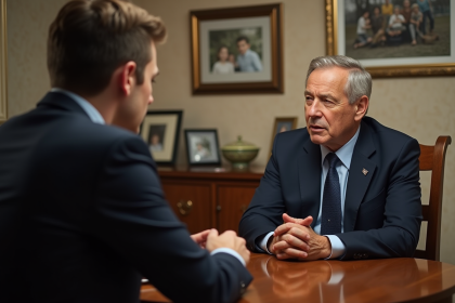 Père et fils en discussion sérieuse à la maison
