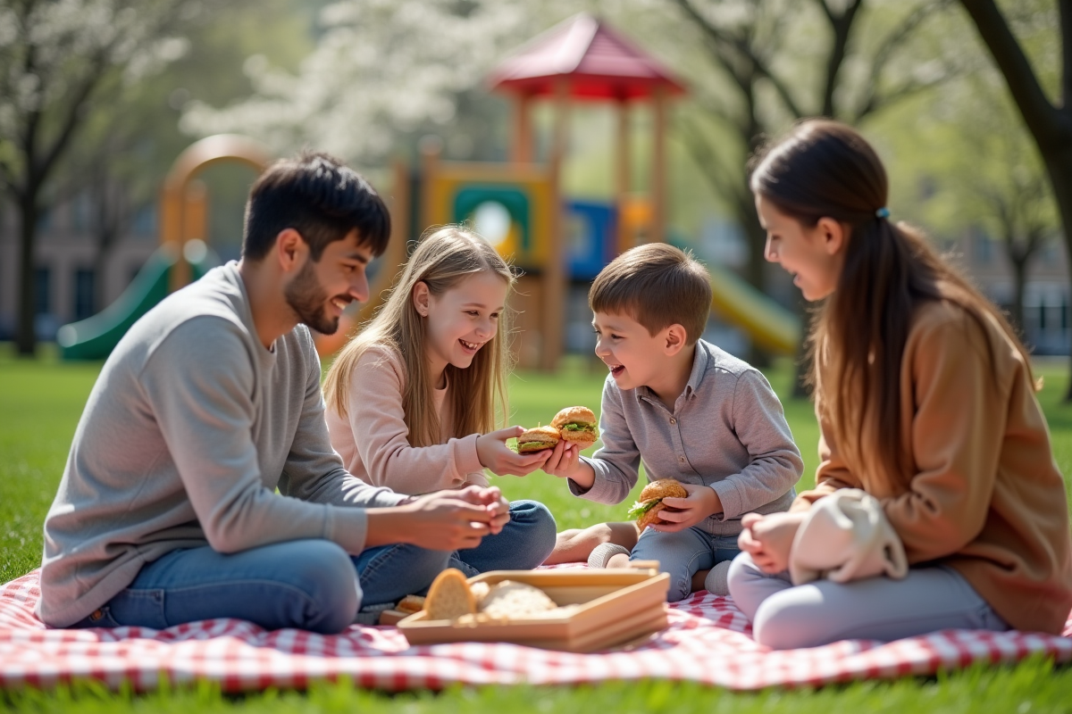 Famille profitant d un pique-nique dans un parc ensoleille