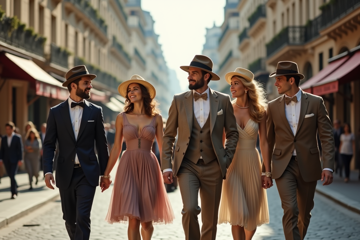 Groupe de jeunes hommes et femmes dans une rue parisienne