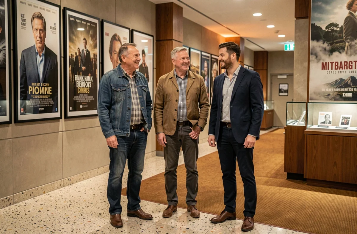 Trois acteurs de générations différentes réunis dans un hall de cinéma, illustrant l'évolution du casting Spider-Man au fil des années